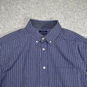 Mason James Stretch Button Down‎ Shirt Blue Gingham Long Sleeve Mens Size Large